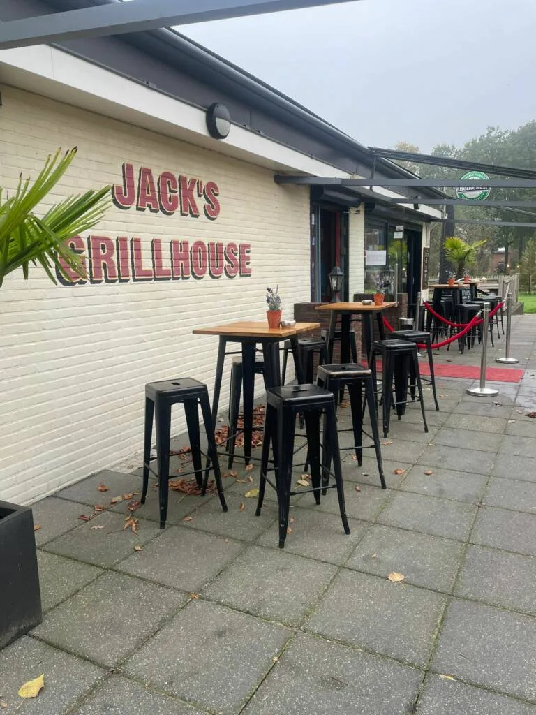 The Jack's Grillhouse storefront with terrace