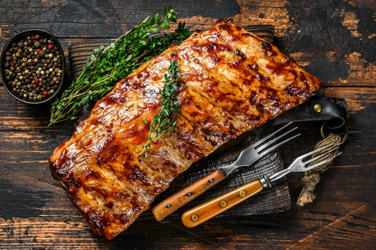 Marinated spare ribs off the grill